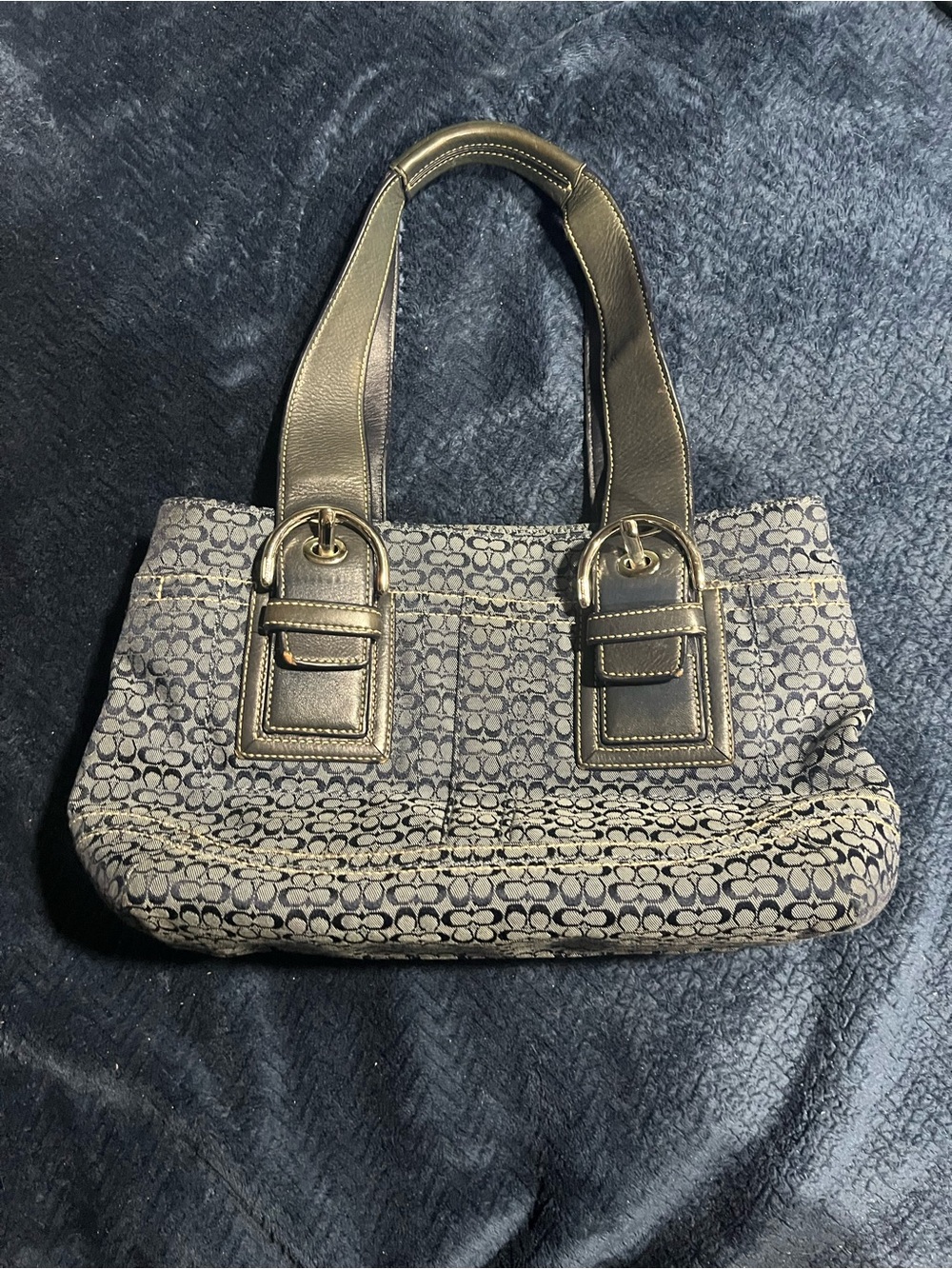 Designer-Style Gray Patterned Tote Bag with Leather Trim